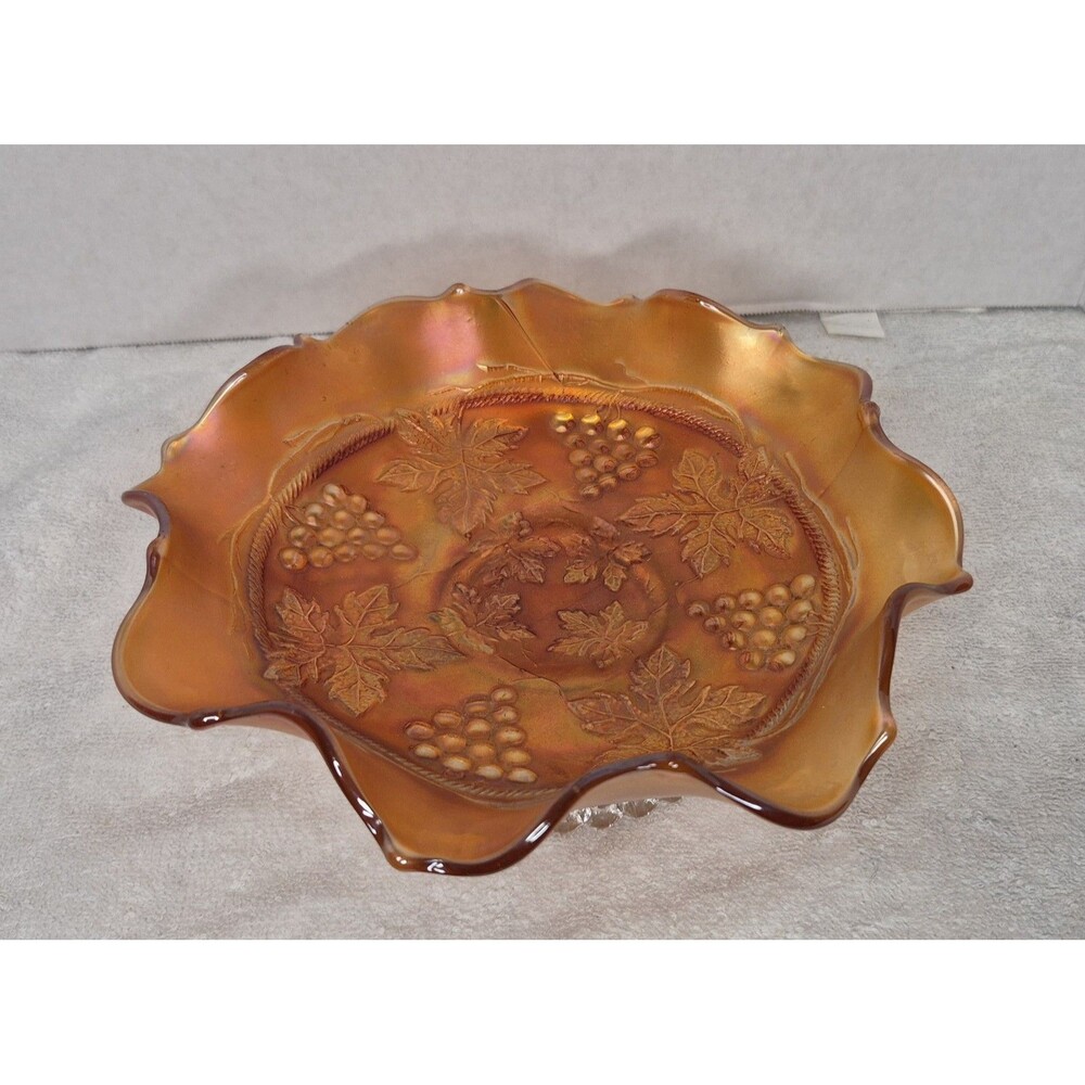 Fenton Vintage Grape and Cable Marigold Carnival Glass Ruffled Bowl